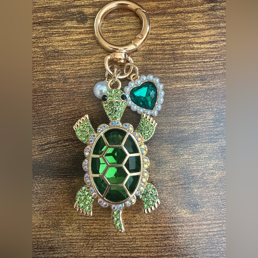 Green Turtle Keychain / Bag Charm Green Gemstone Charm
